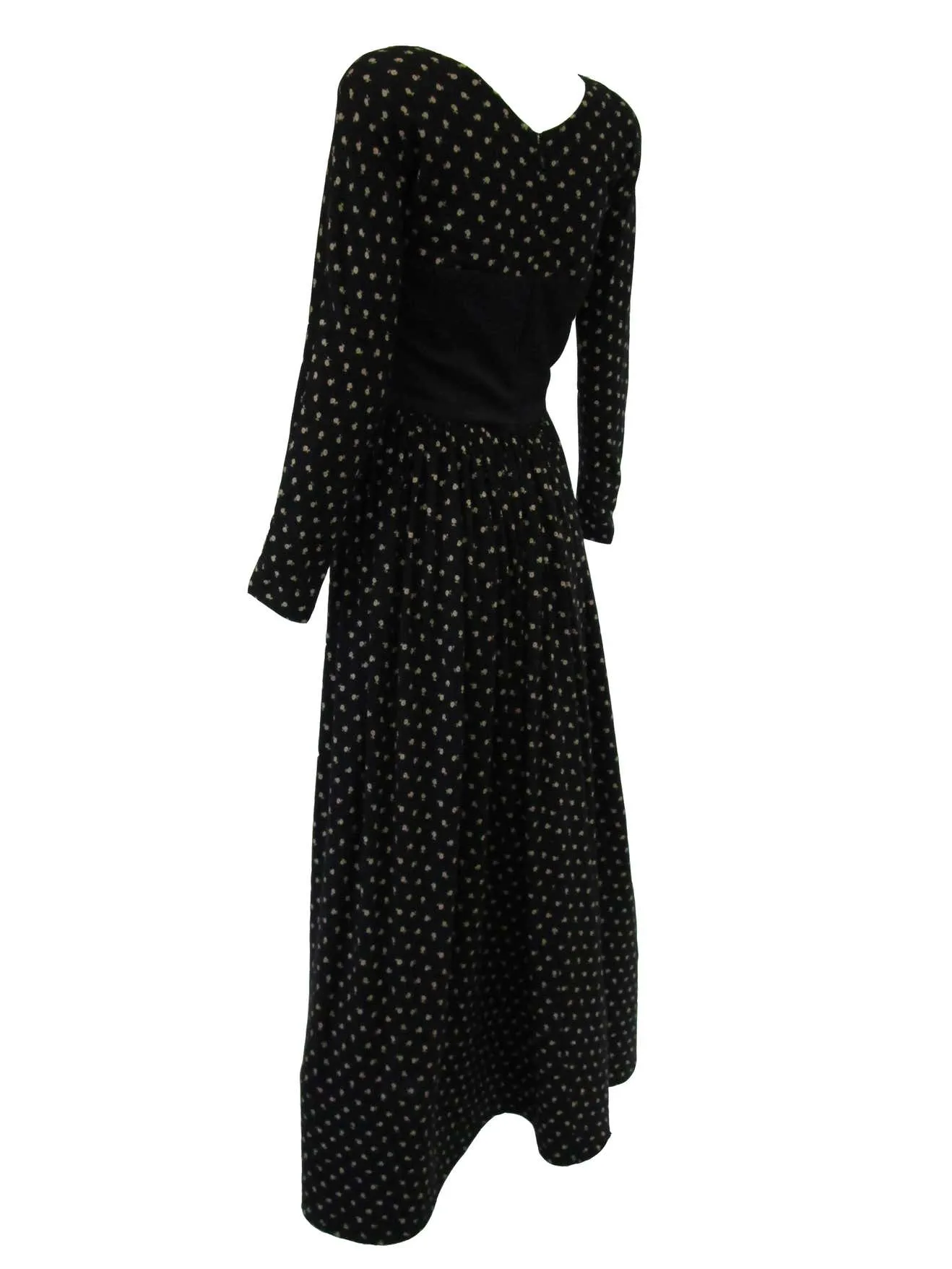 1980s Geoffrey Beene Patterned Wool Black Knit Ensemble w/ Pom Pom Scarf