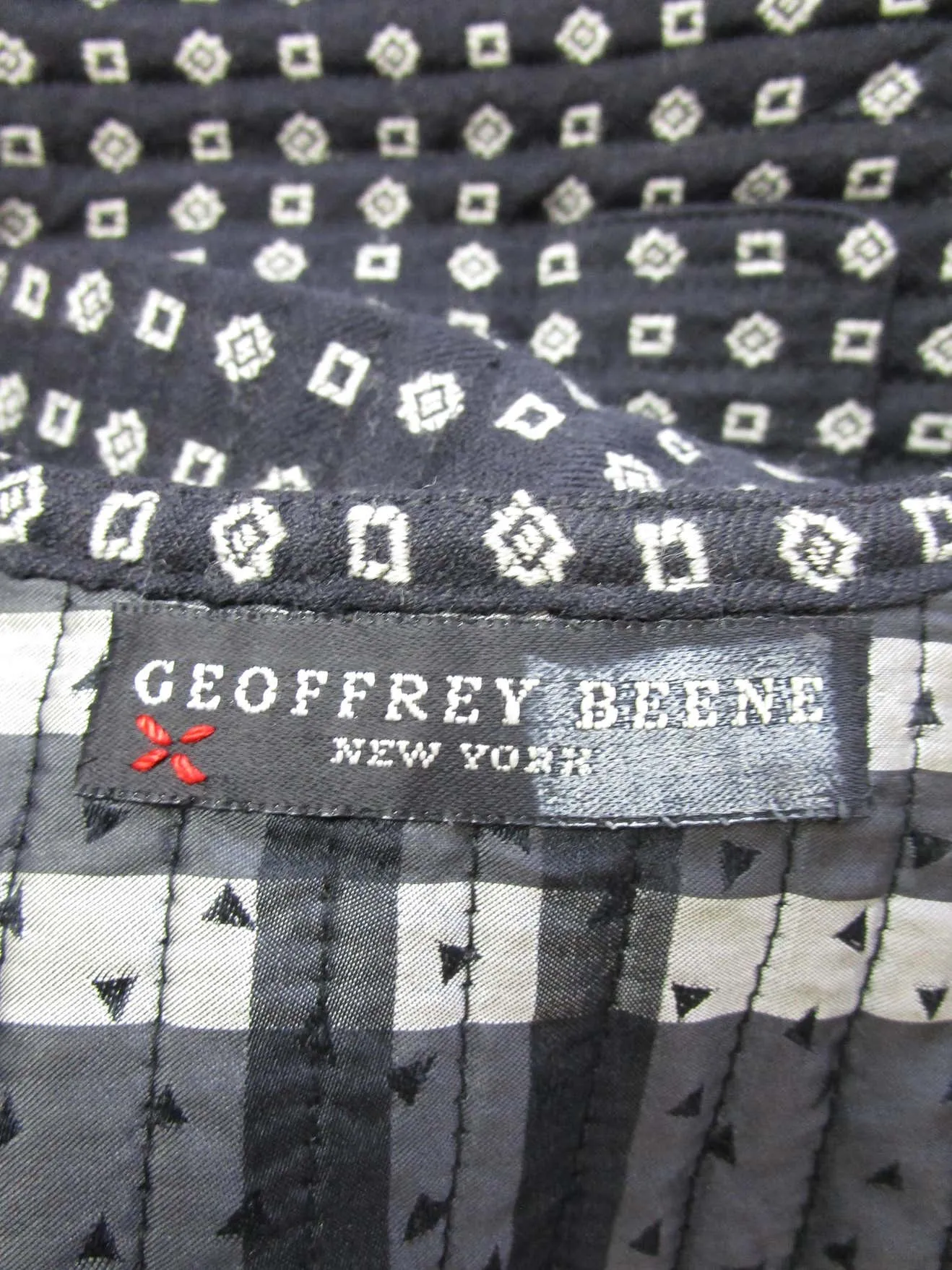 1980s Geoffrey Beene Patterned Wool Black Knit Ensemble w/ Pom Pom Scarf