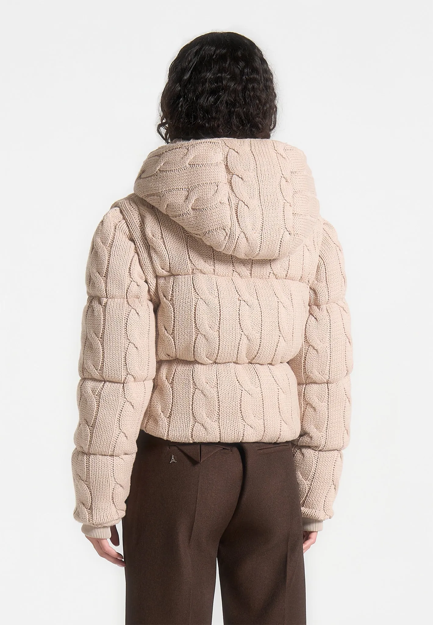 2-in-1 Cable Knit Puffer Jacket/Gilet - Beige
