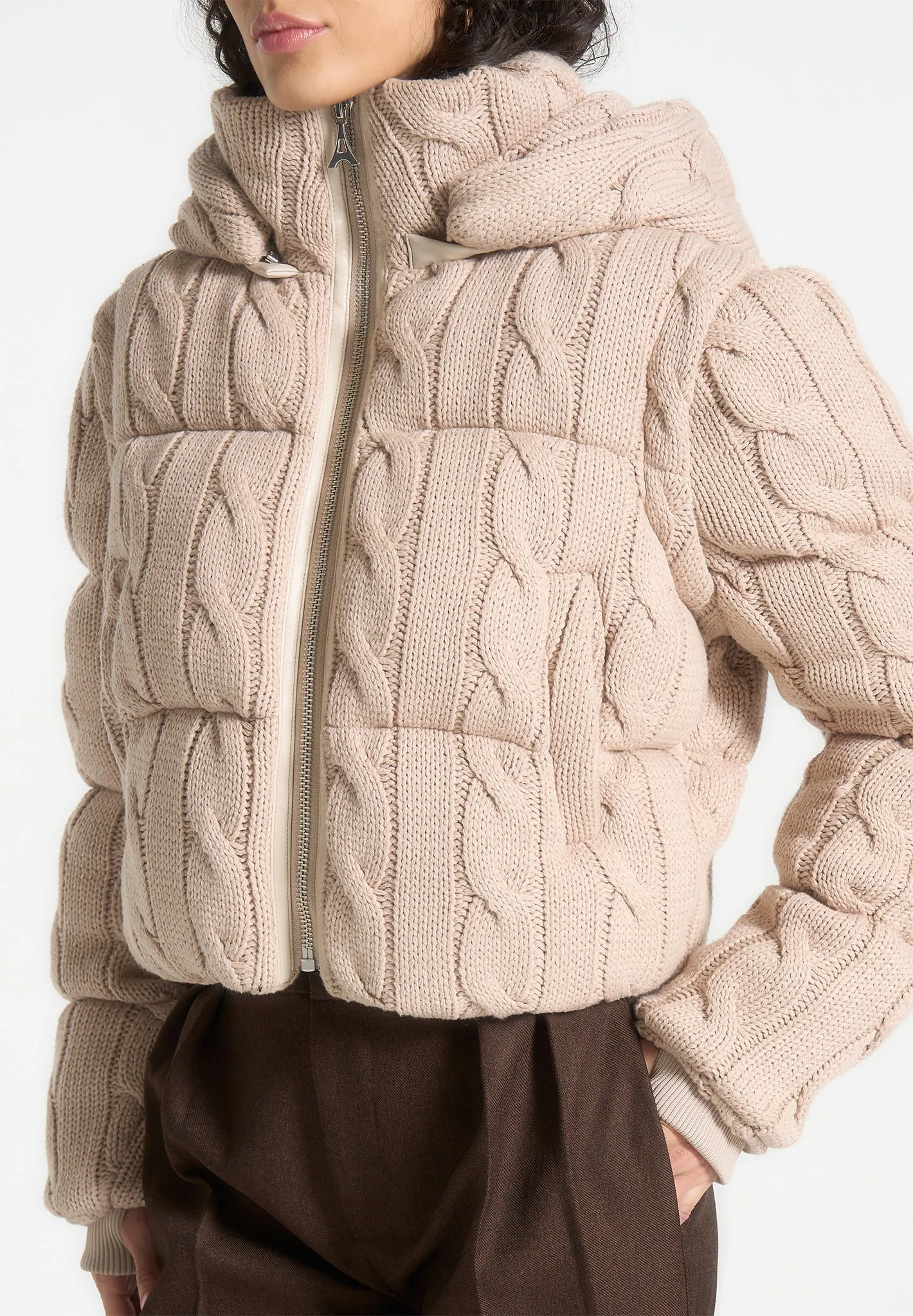 2-in-1 Cable Knit Puffer Jacket/Gilet - Beige