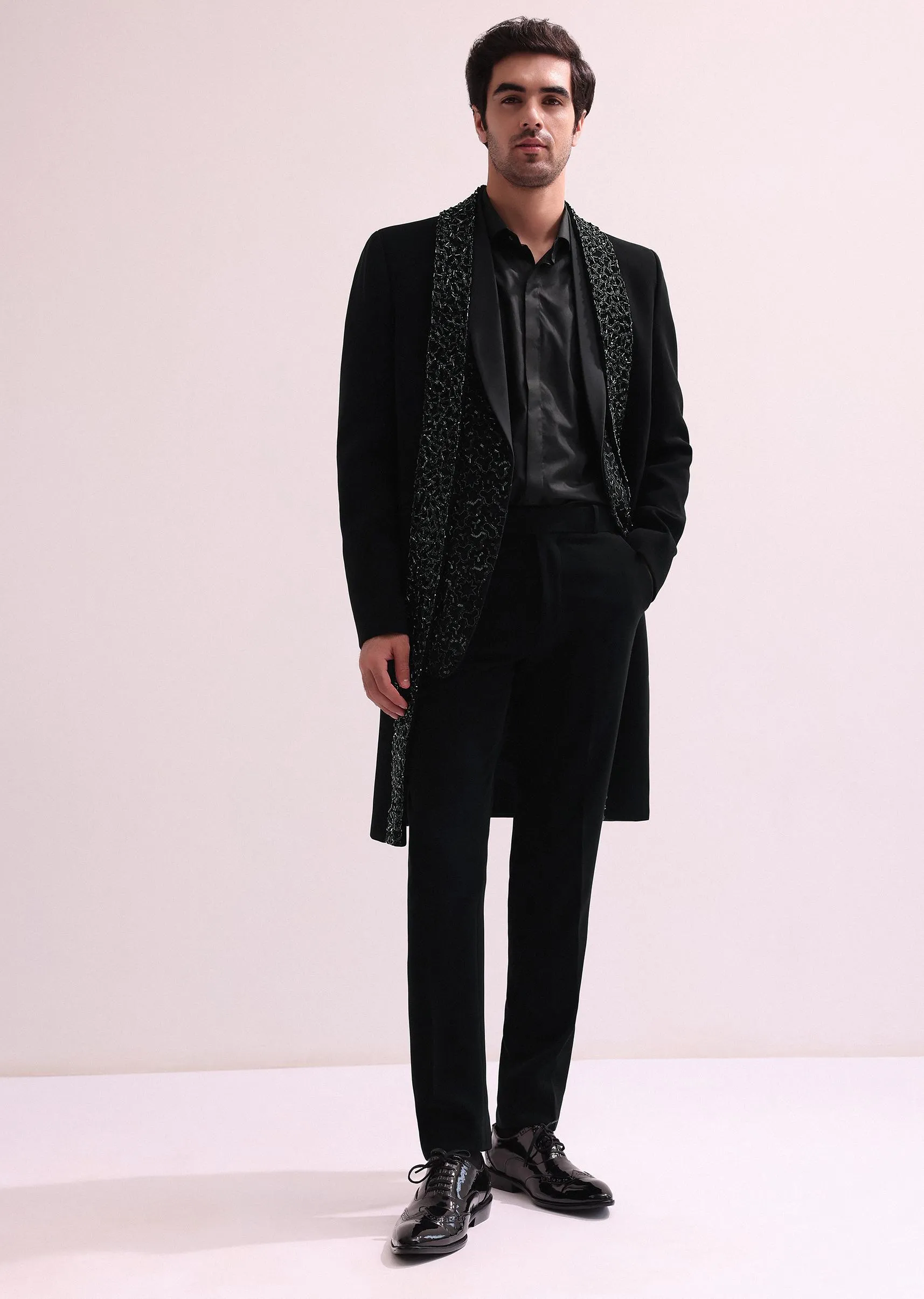 Aditya Roy Kapur In Our Black Double Layered Indo Western Jacket With Shirt And Pant