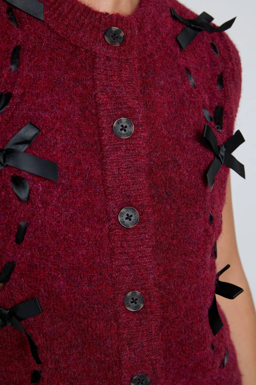 aggie knit vest with bows- burgundy cable