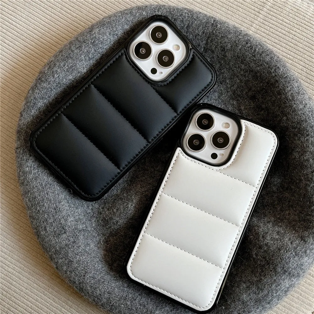 Anymob iPhone White Down Jacket Puffer Phone Case Fashion Soft Fabric Shockproof Bumper Cover