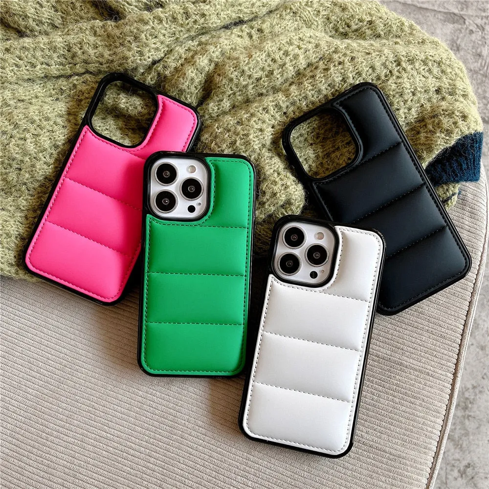 Anymob iPhone White Down Jacket Puffer Phone Case Fashion Soft Fabric Shockproof Bumper Cover
