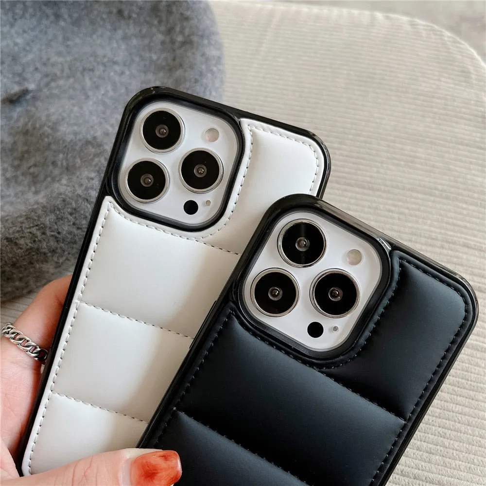 Anymob iPhone White Down Jacket Puffer Phone Case Fashion Soft Fabric Shockproof Bumper Cover
