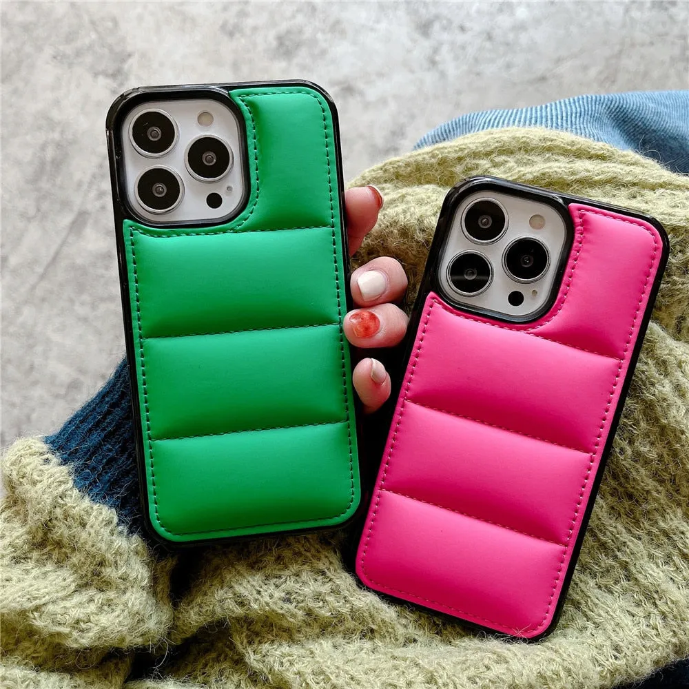 Anymob iPhone White Down Jacket Puffer Phone Case Fashion Soft Fabric Shockproof Bumper Cover