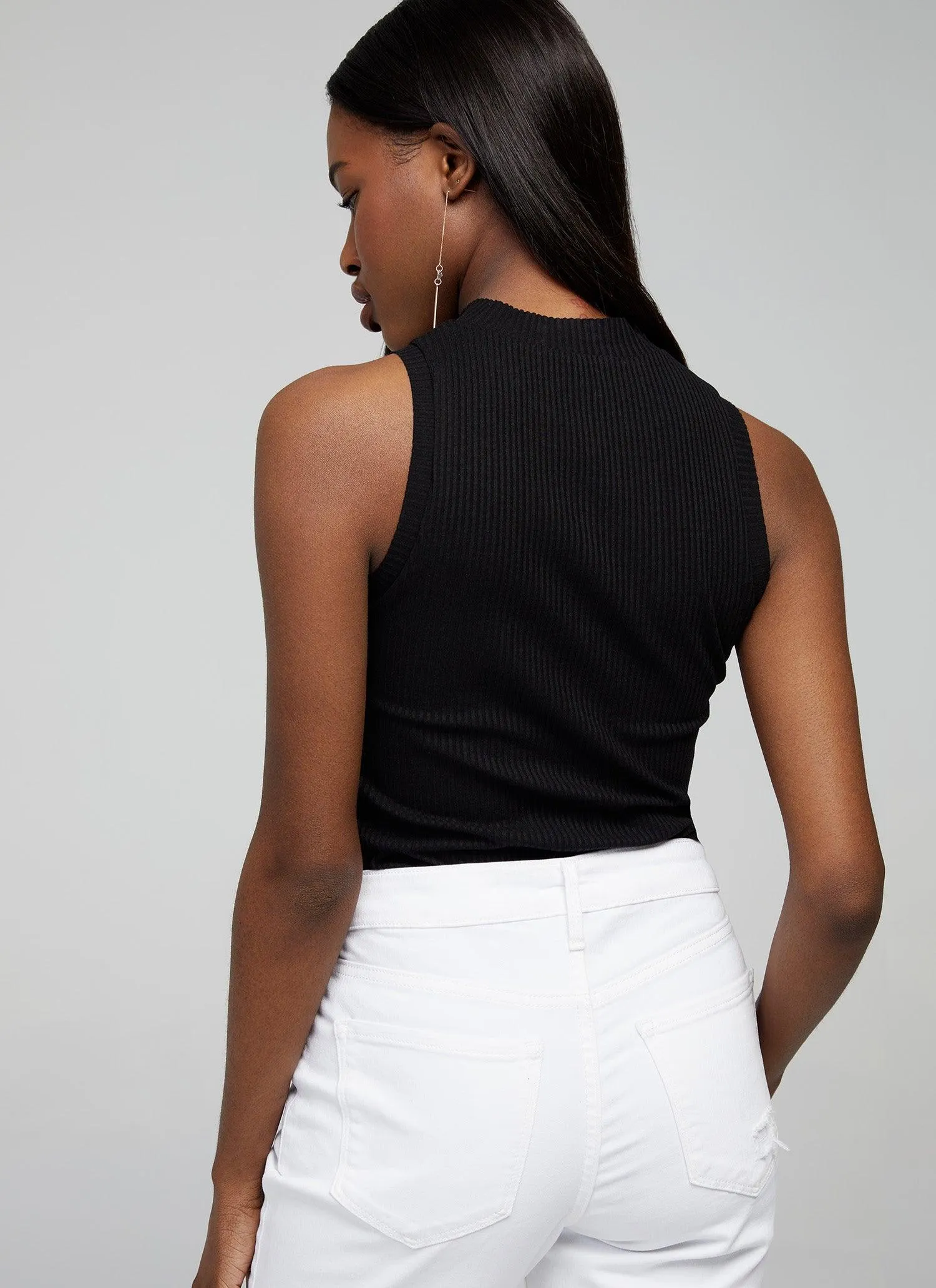Aya Rib Black Tank Top for Women
