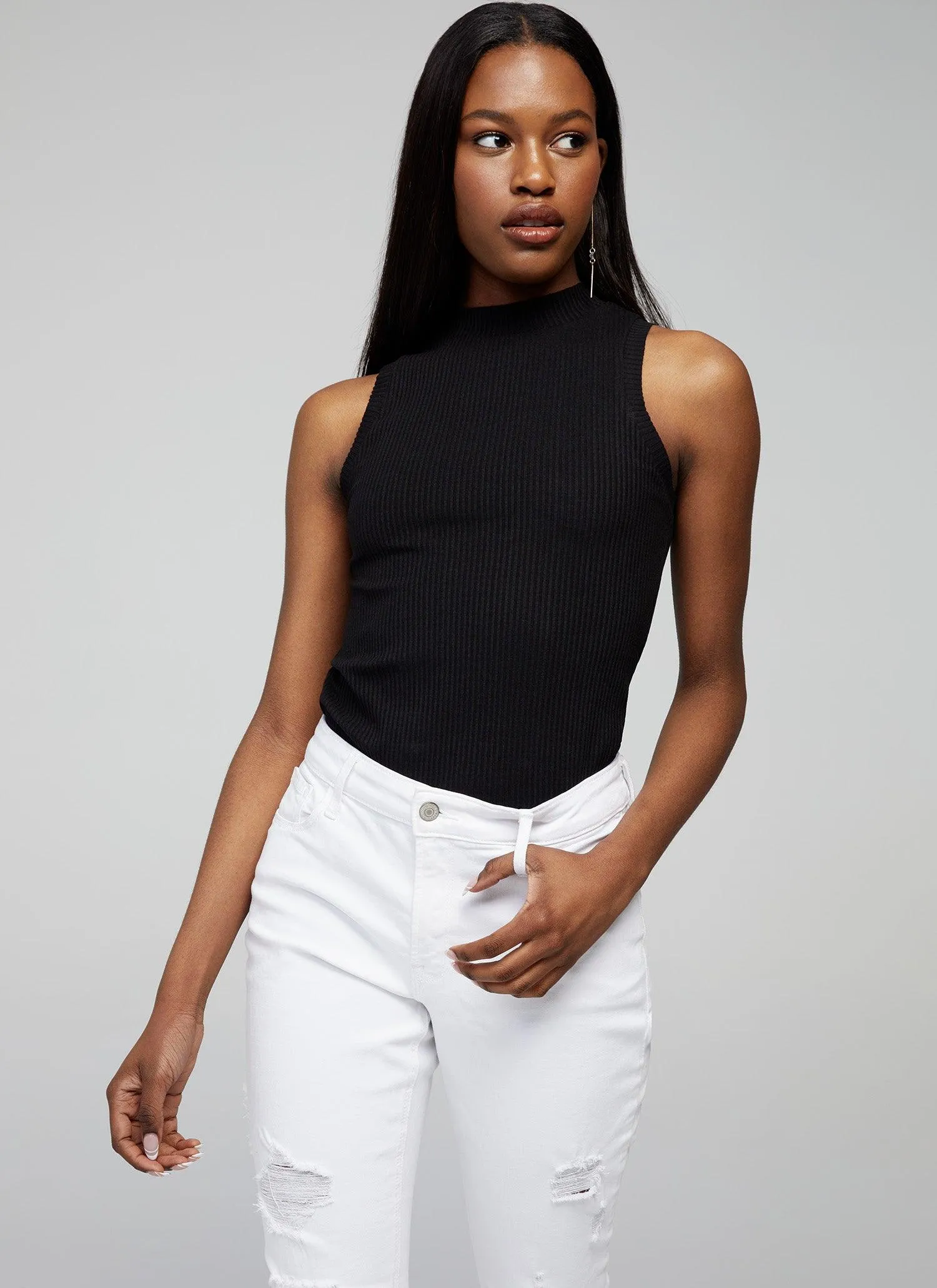 Aya Rib Black Tank Top for Women