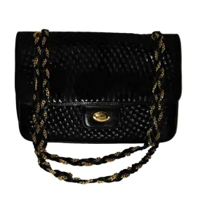 Bally black quilted leather large shoulder bag w chain strap