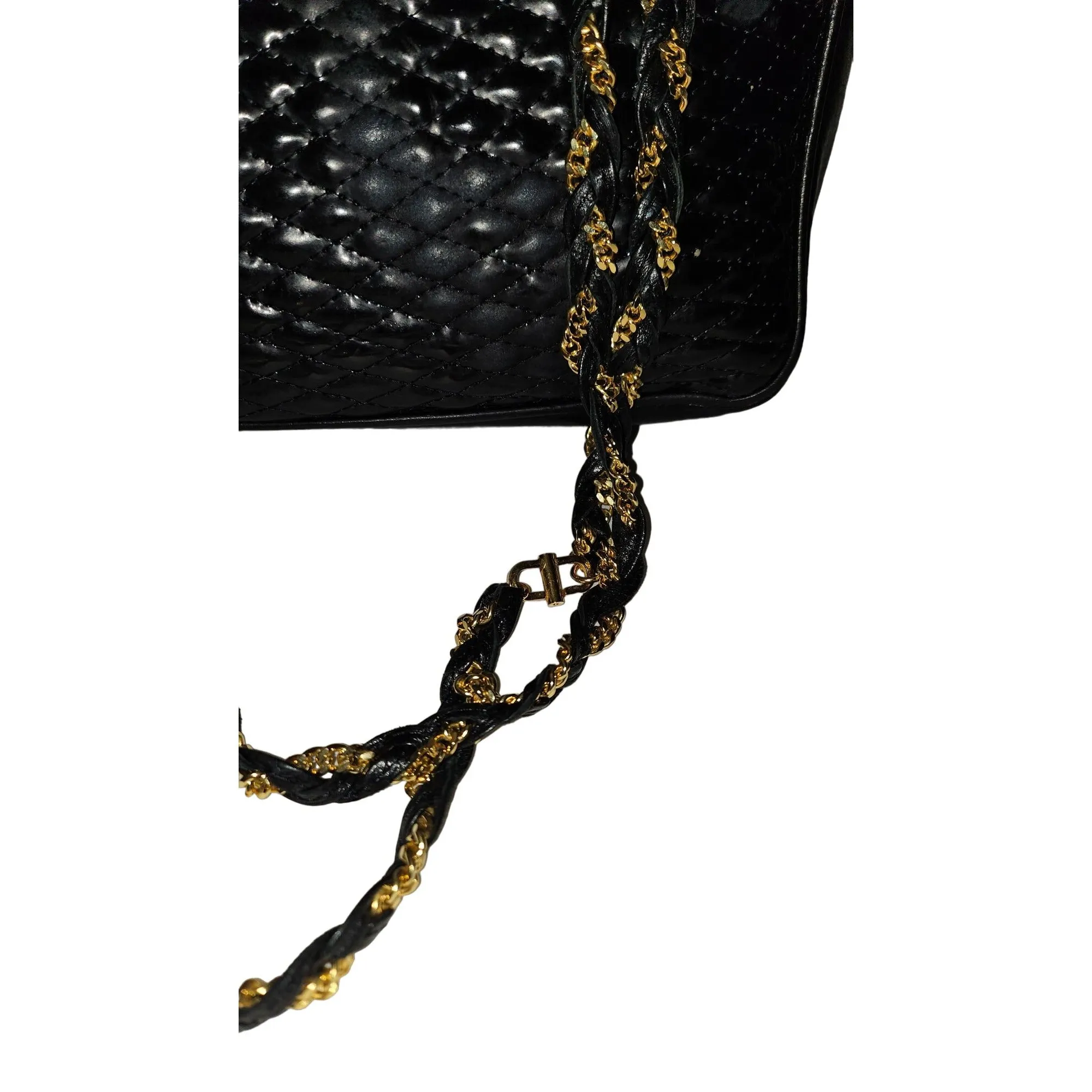 Bally black quilted leather large shoulder bag w chain strap