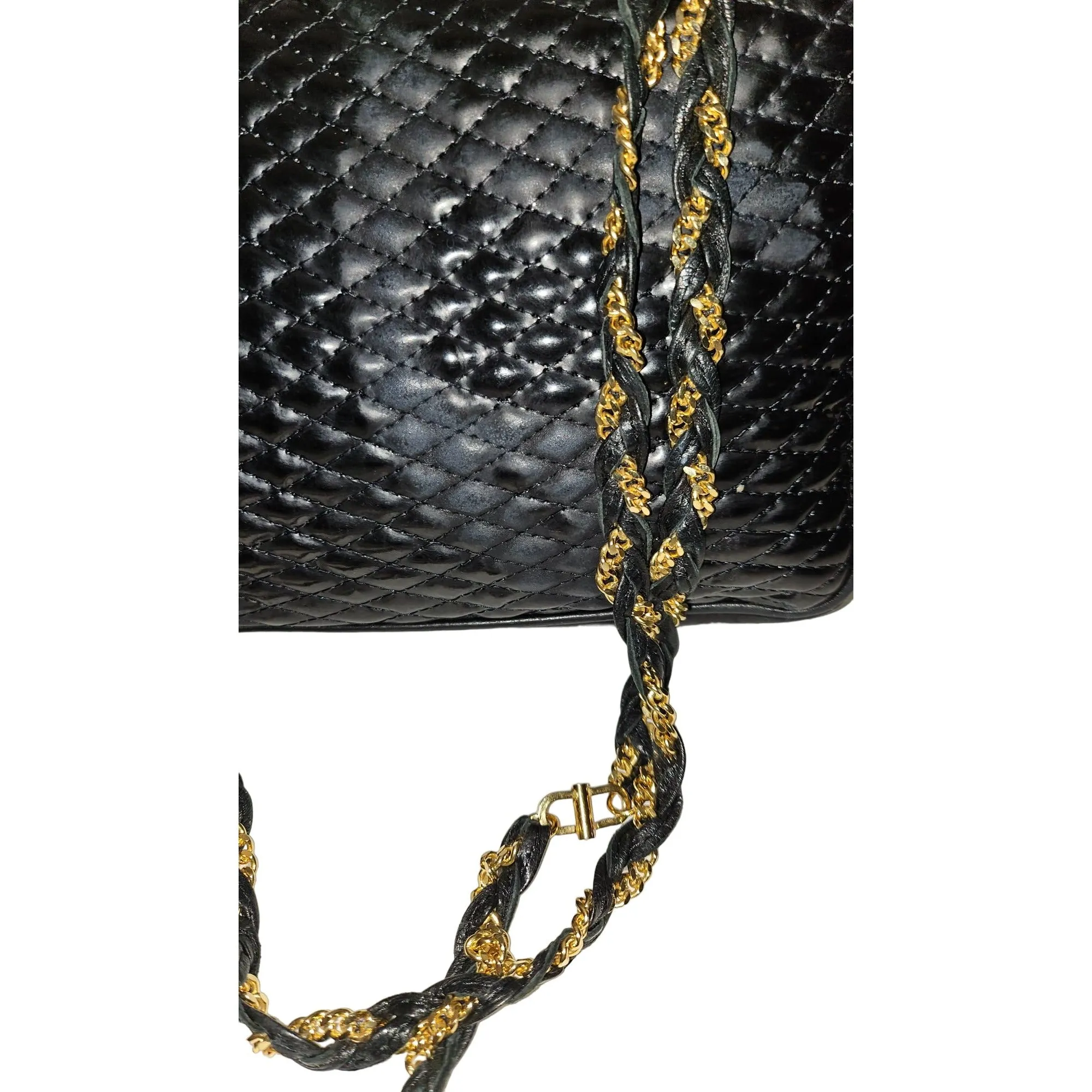 Bally black quilted leather large shoulder bag w chain strap