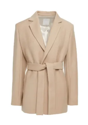 BEIGE BELTED TWILL BLAZER