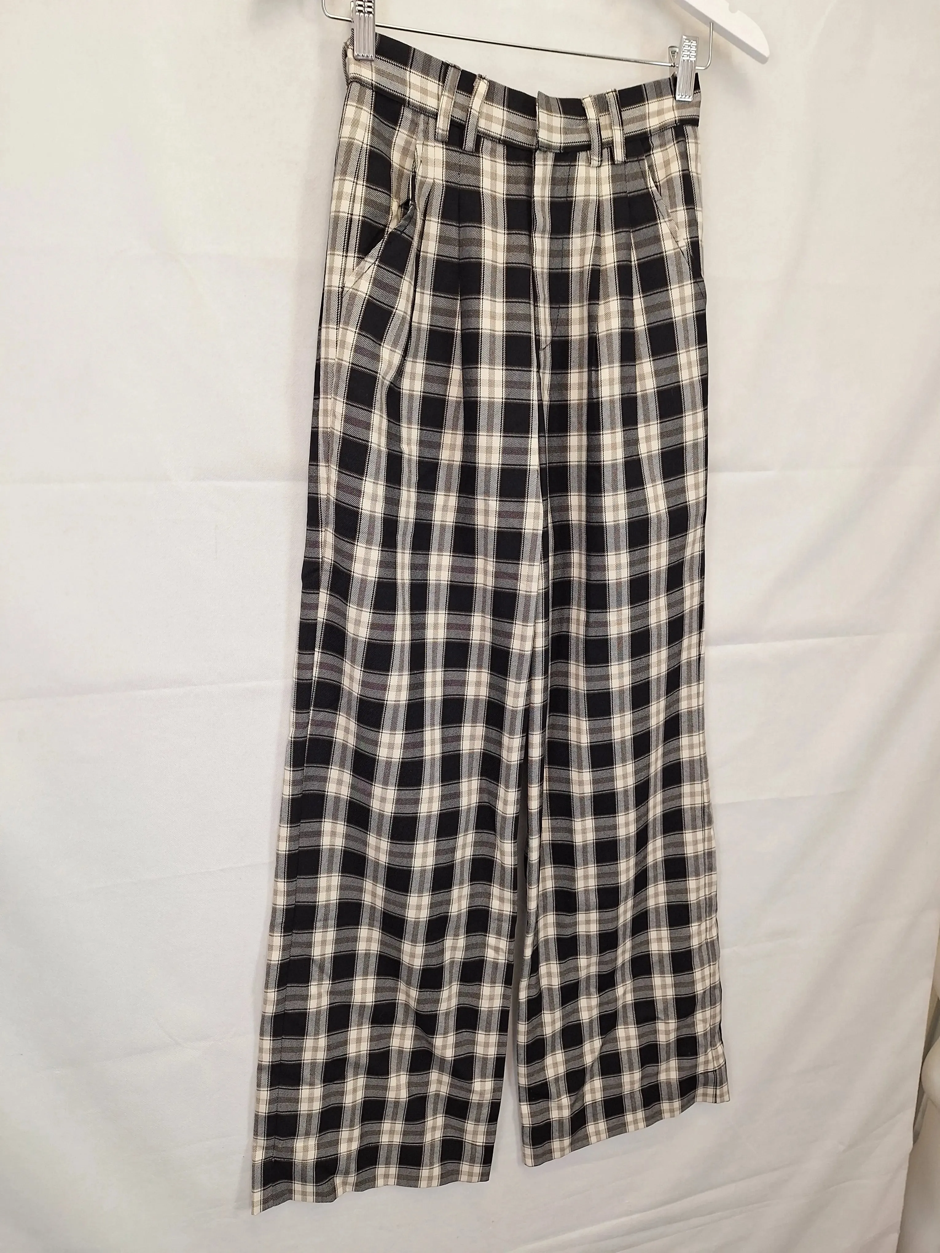belle & bloom Wide Leg Checked Pants Size XS