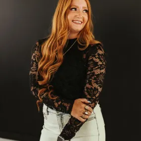 Black Crochet Long Sleeve Top at Bourbon Cowgirl