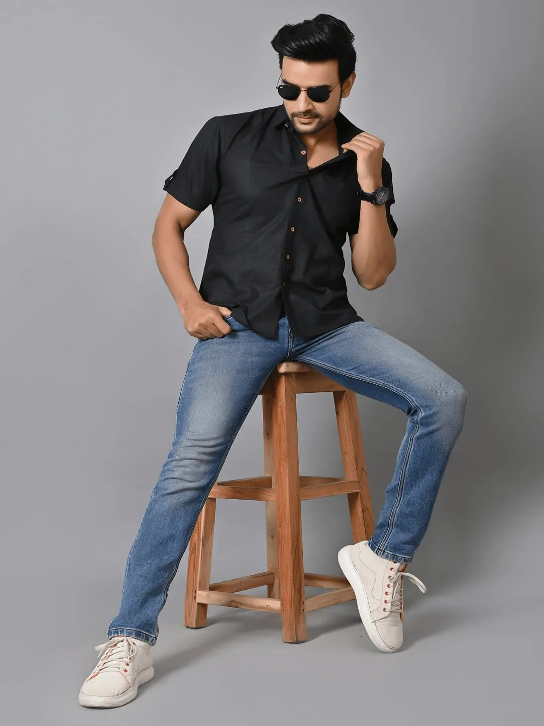 Black Khadi Solid Shirt