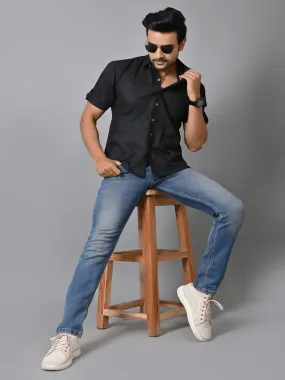 Black Khadi Solid Shirt