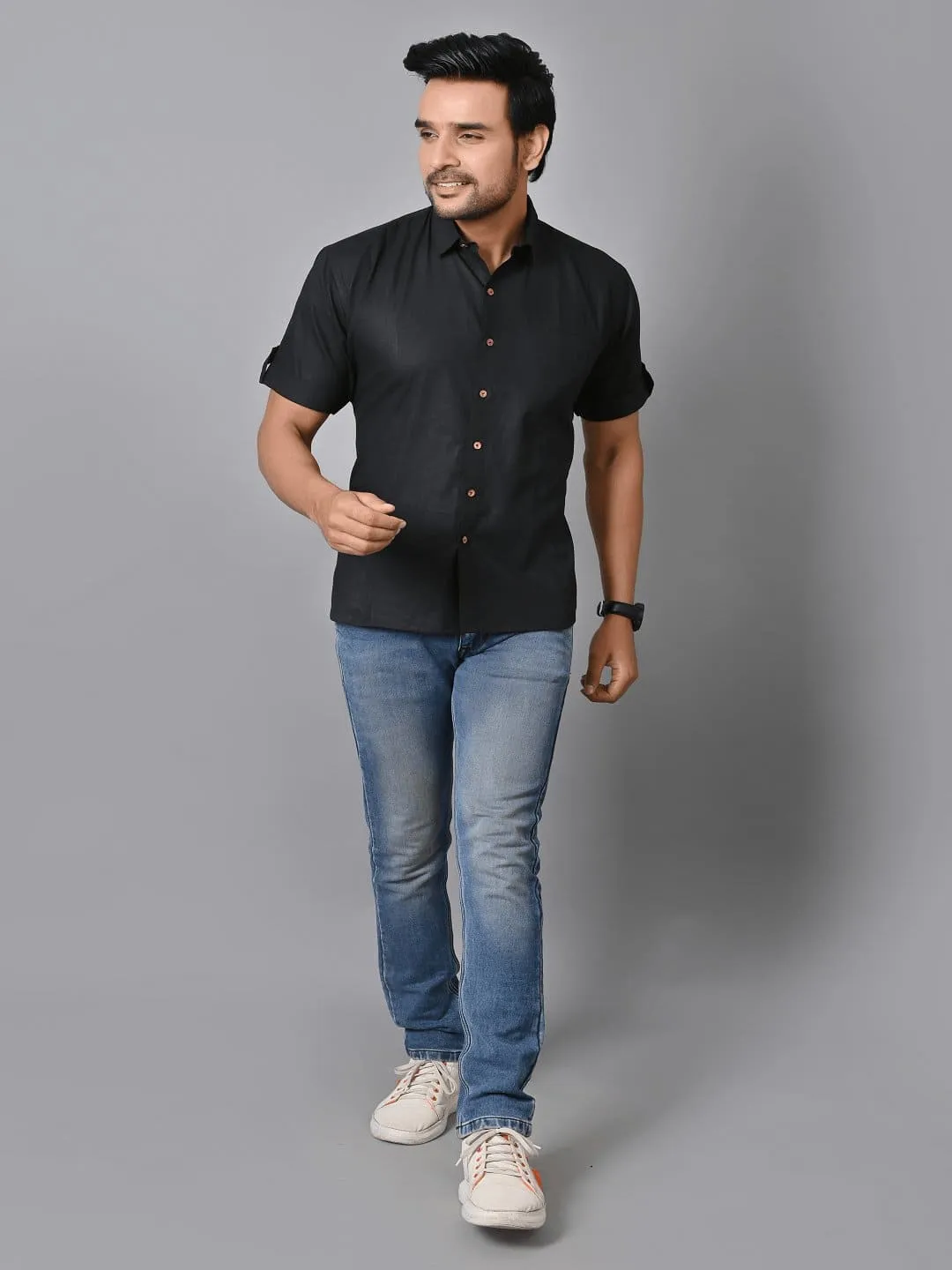 Black Khadi Solid Shirt