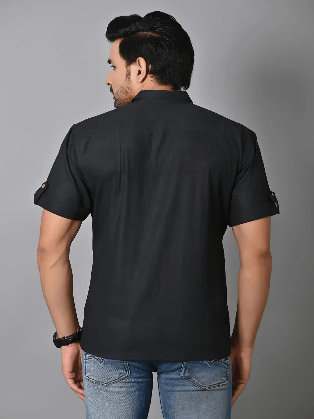 Black Khadi Solid Shirt