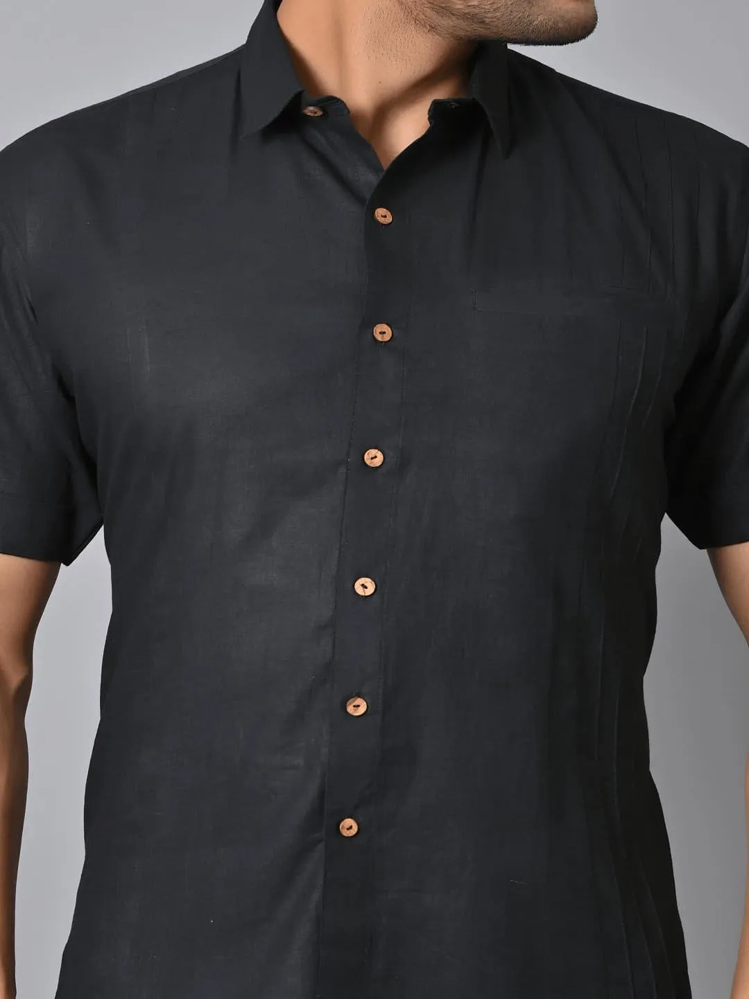 Black Khadi Solid Shirt