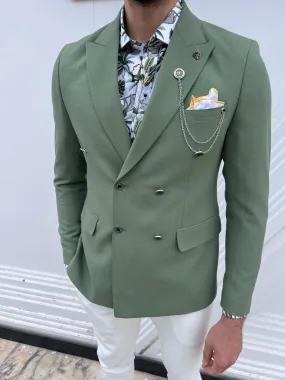 Black Slim Fit Double Breasted Linen Blazer Jacket | GentWith