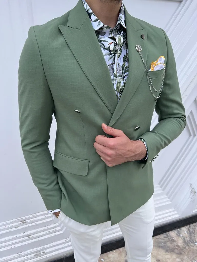 Black Slim Fit Double Breasted Linen Blazer Jacket | GentWith