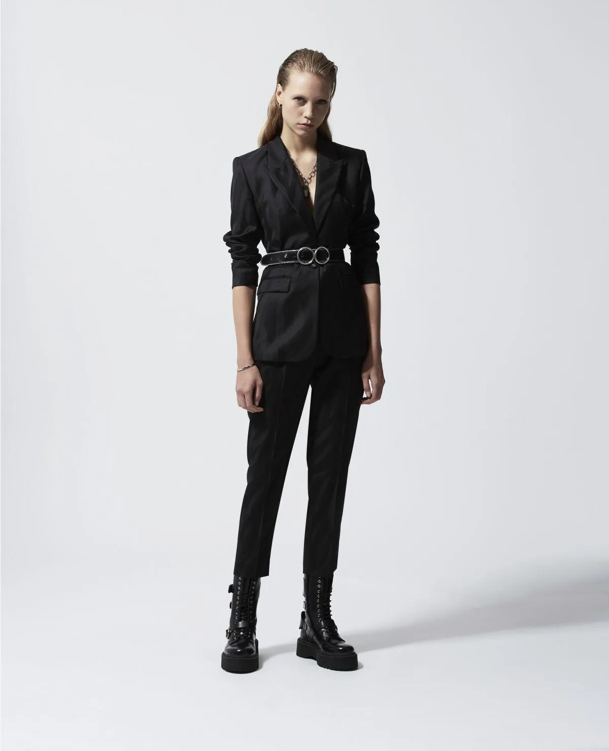 BLACK WOOLEN BLAZER ZEBRA-PRINTED