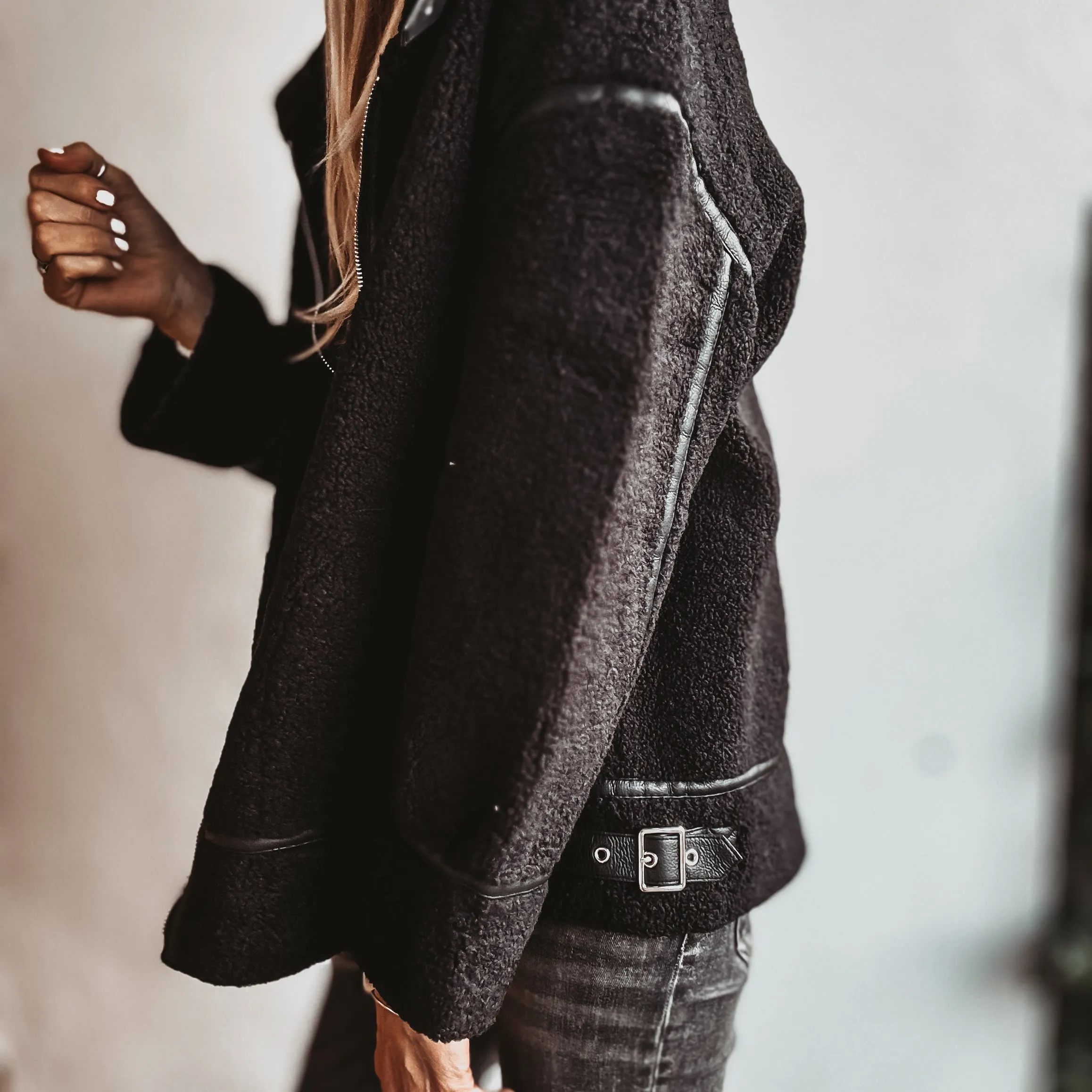 Borg BLACK biker jacket  *NEW*