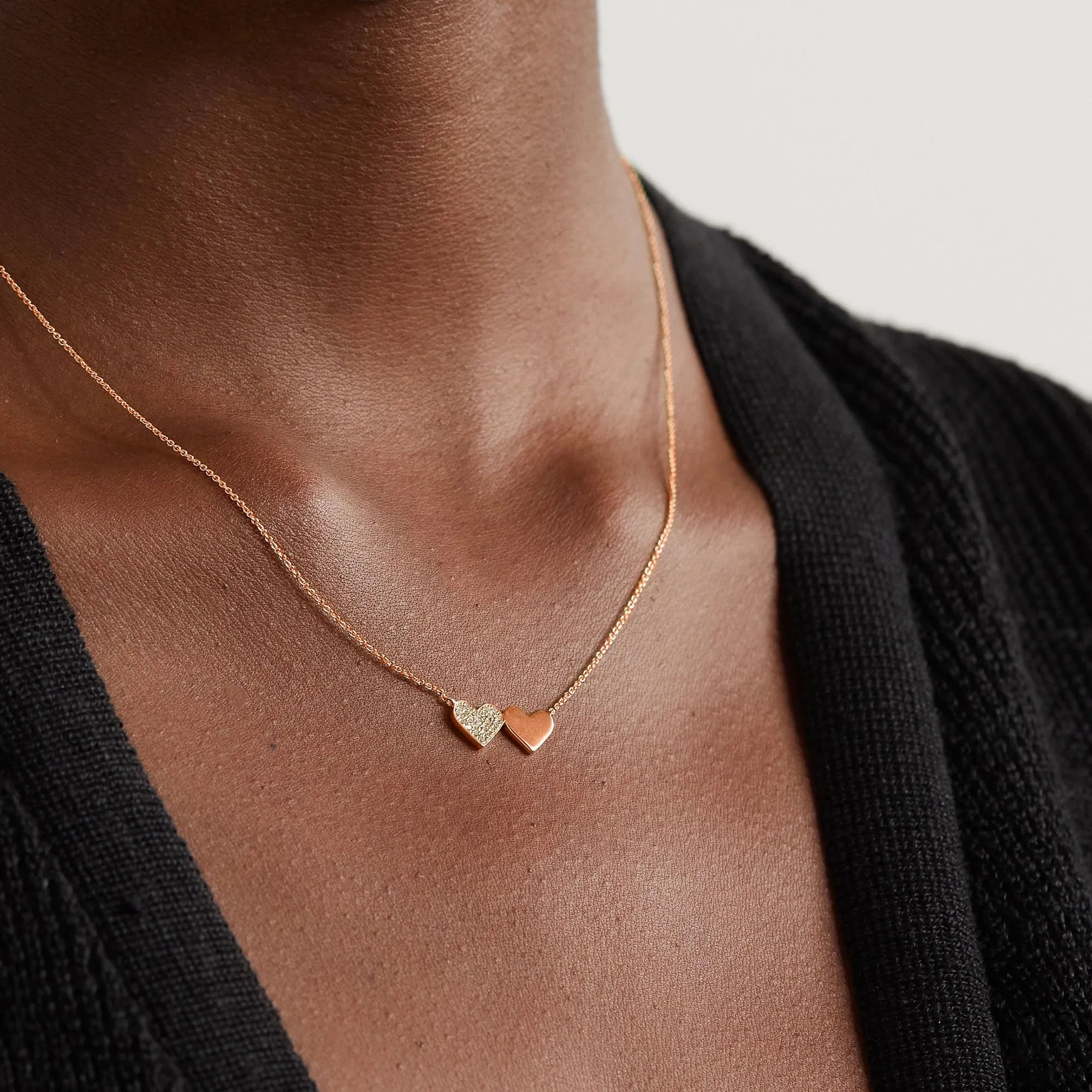 Brass 18k Rose Gold Twin Heart Chain Necklace For Women