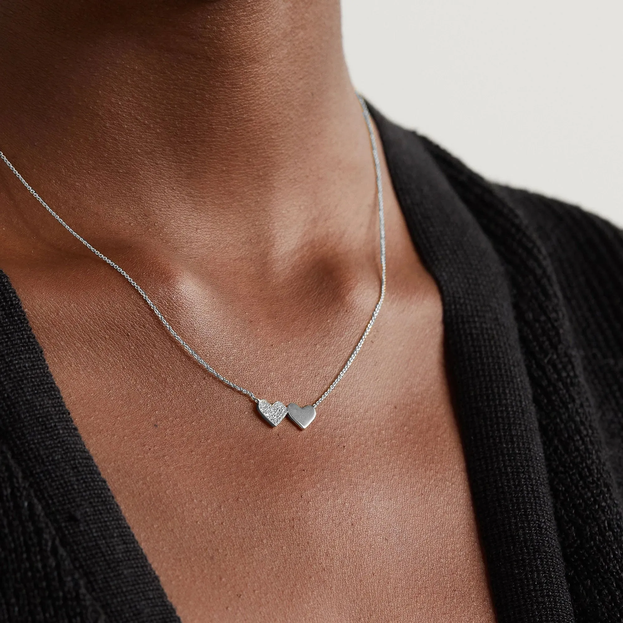 Brass 18k Rose Gold Twin Heart Chain Necklace For Women