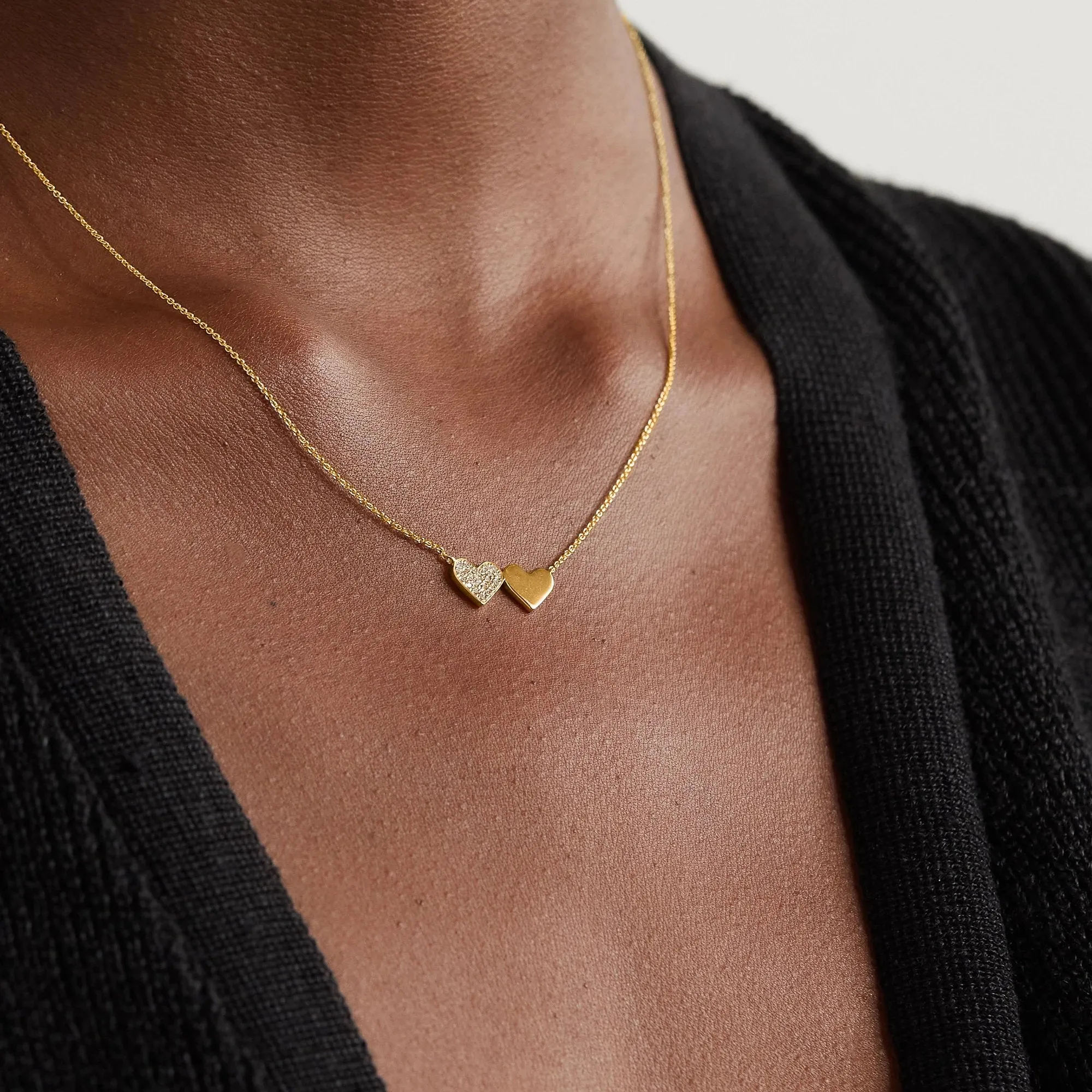 Brass 18k Rose Gold Twin Heart Chain Necklace For Women