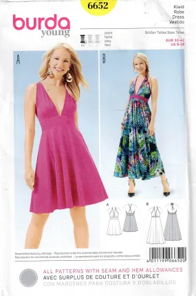 Burda Young 6652 Womens Full Skirt Marilyn Monroe Style Stretch Halter Dresses Out Of Print Sewing Pattern Sizes 6 - 16 UNCUT Factory Folded