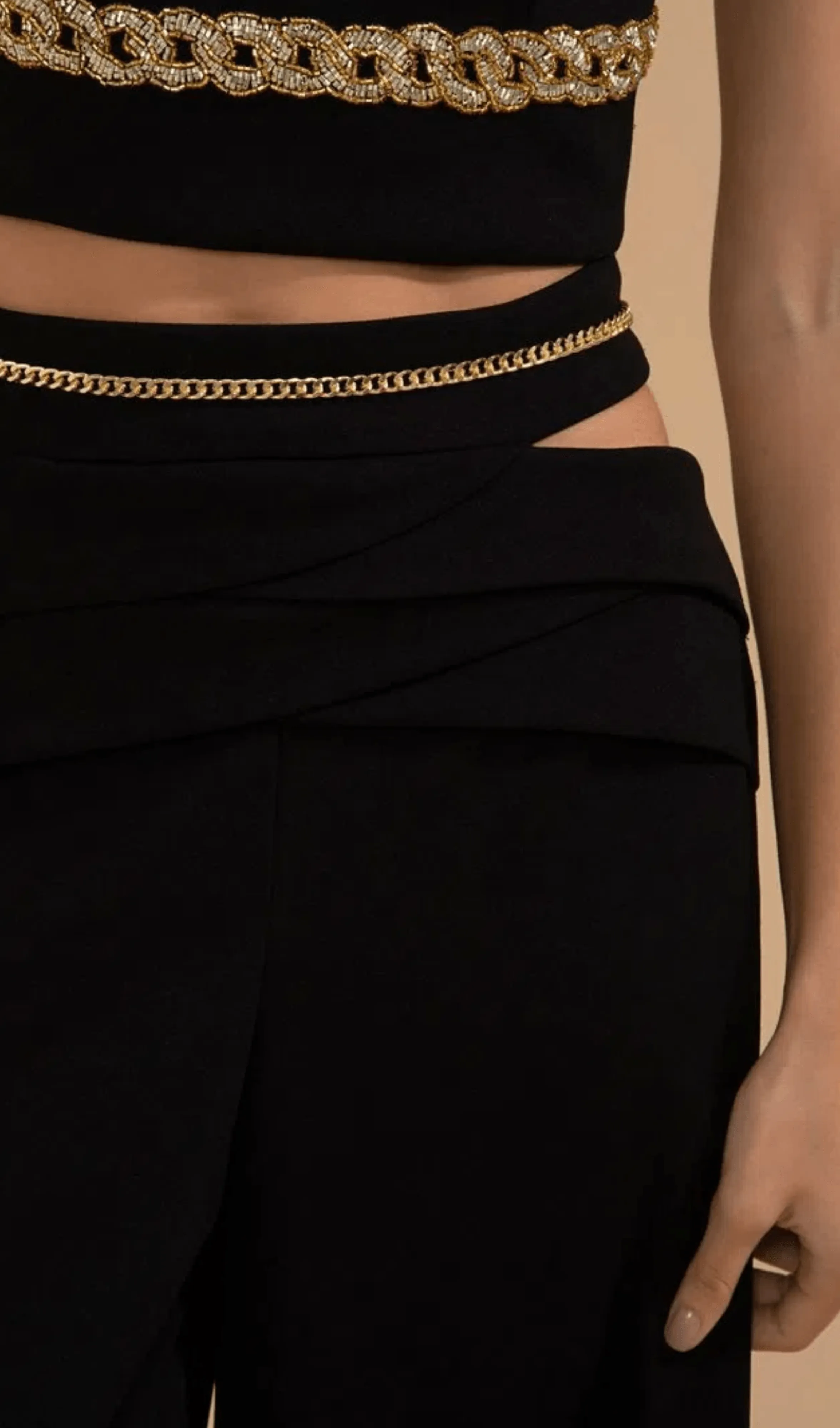 Calça Ampla Corrente Crepe Chain Preto Patbo