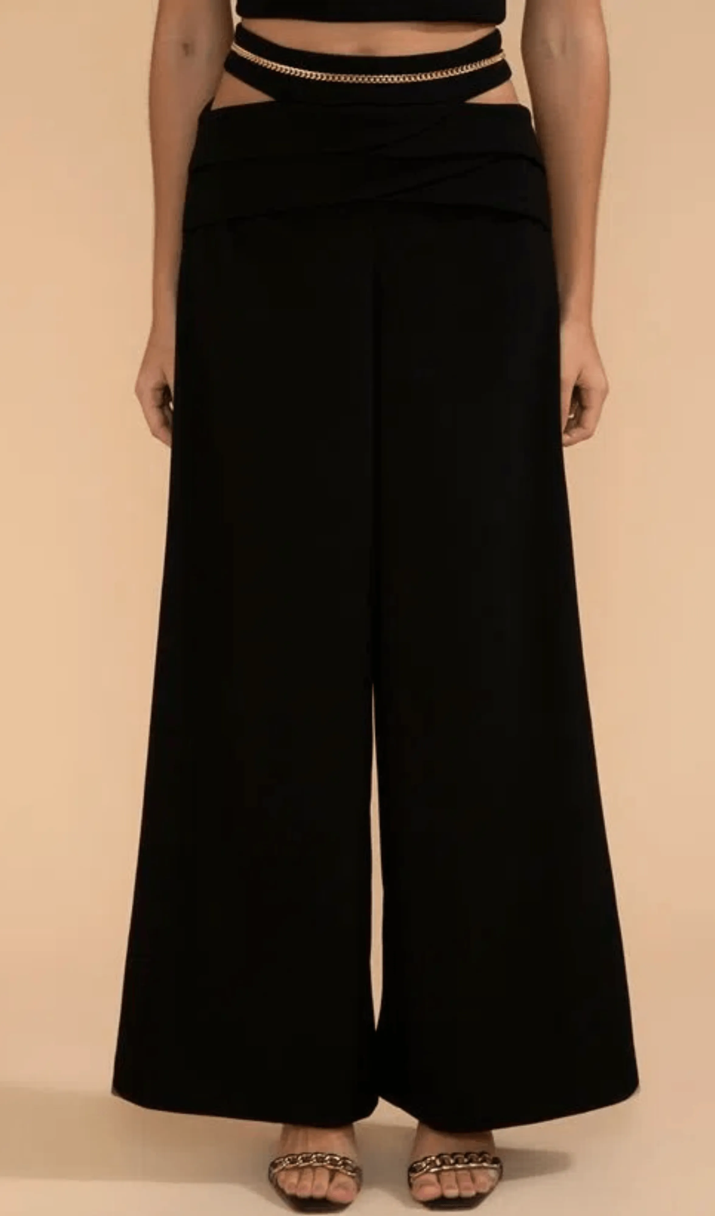 Calça Ampla Corrente Crepe Chain Preto Patbo