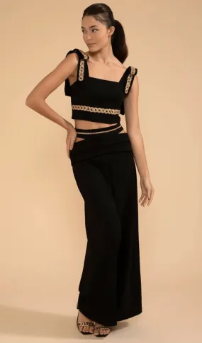 Calça Ampla Corrente Crepe Chain Preto Patbo