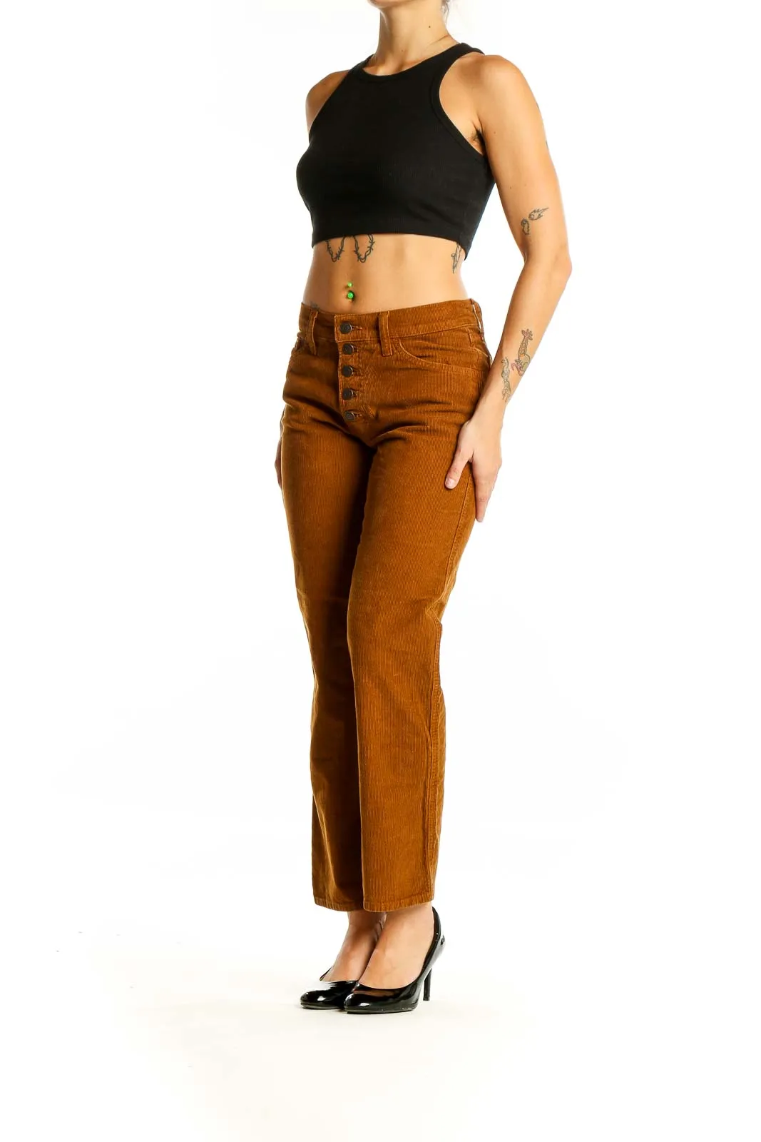 Caramel Corduroy Button-Front Pants