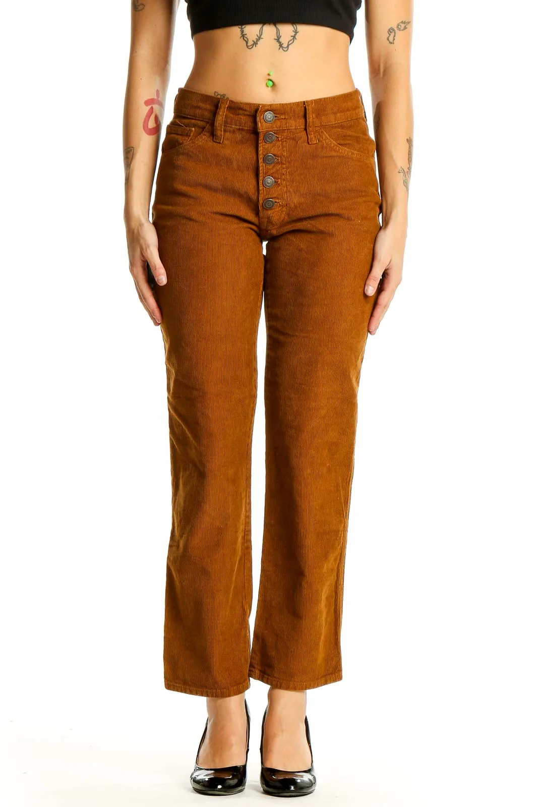 Caramel Corduroy Button-Front Pants