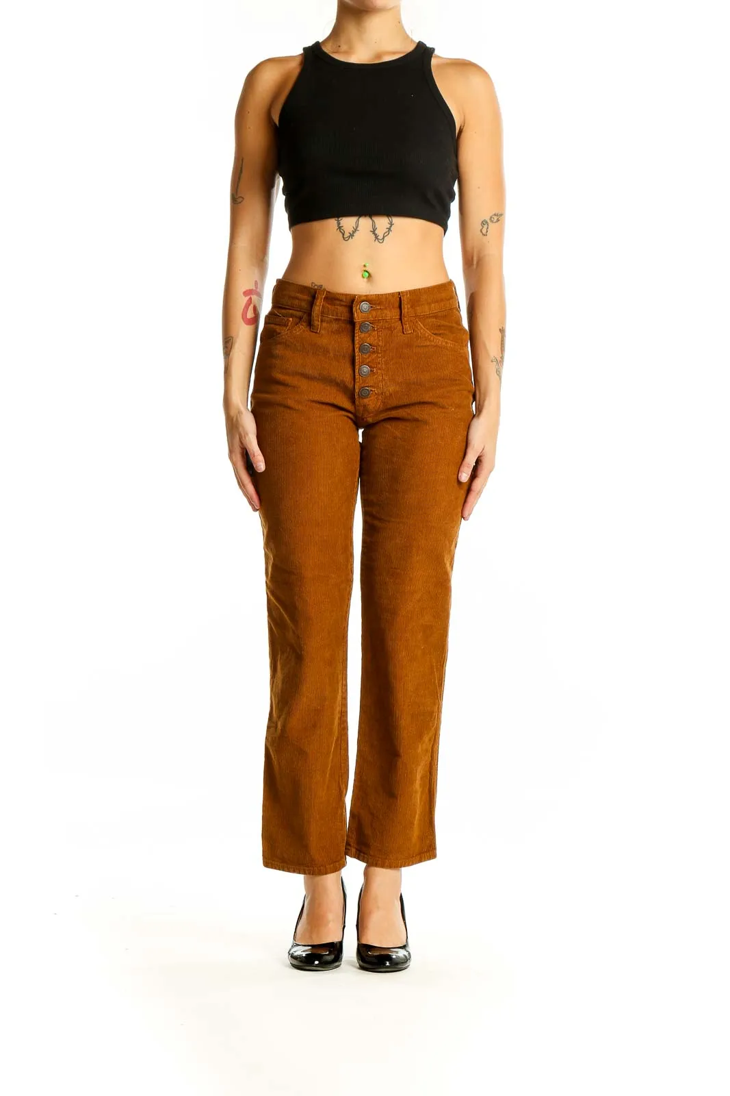 Caramel Corduroy Button-Front Pants