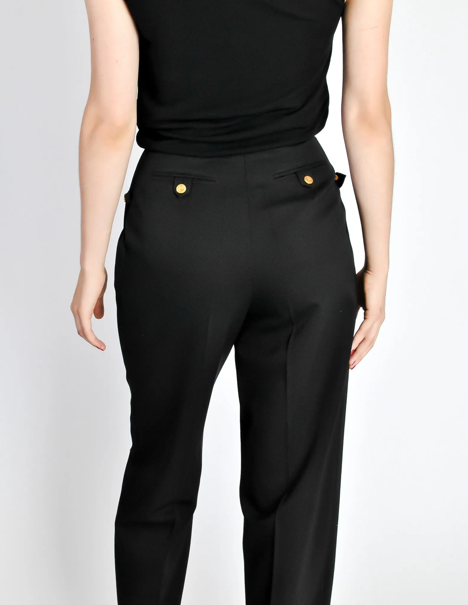 Chanel Vintage Black Wool High Waist Trouser Pants