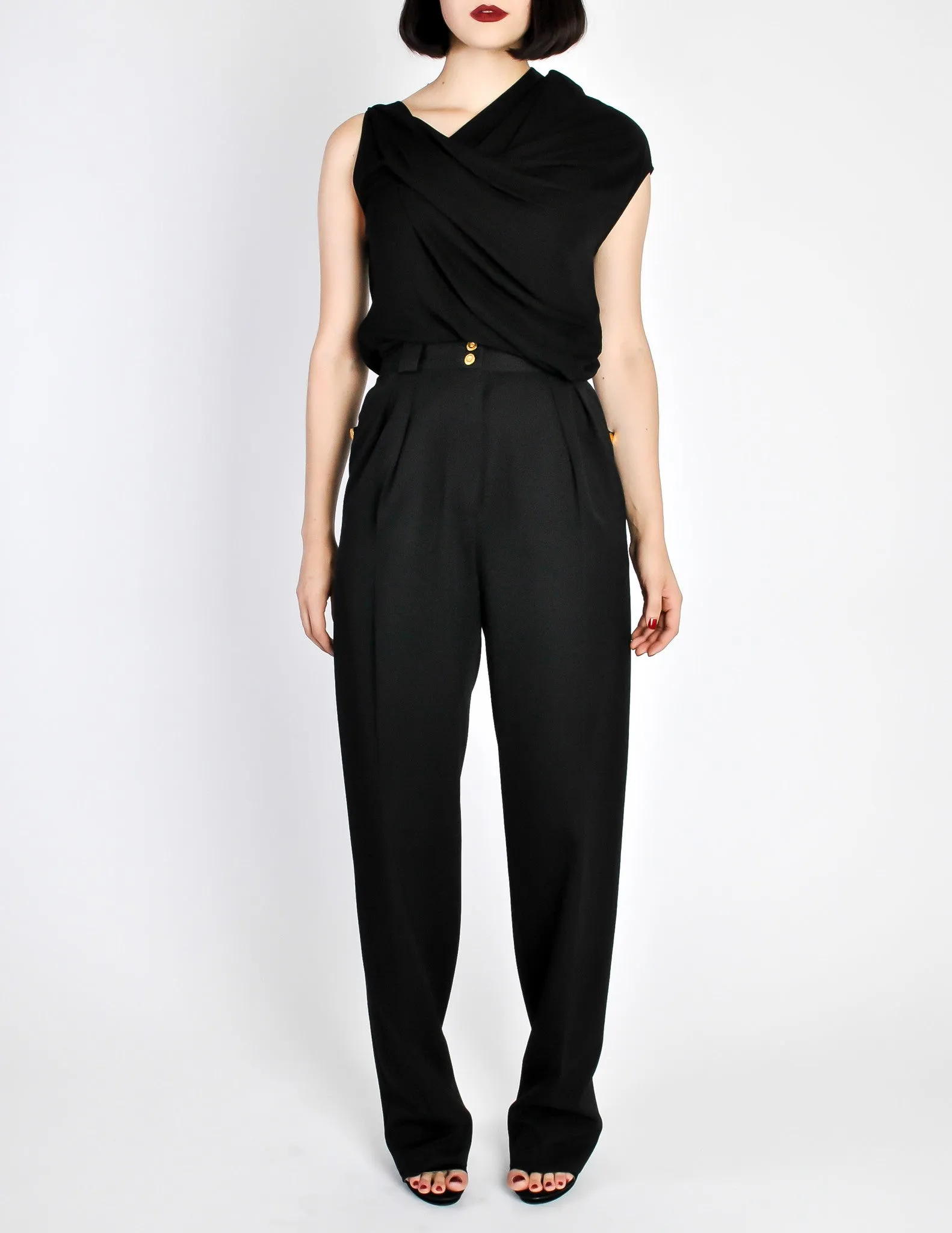 Chanel Vintage Black Wool High Waist Trouser Pants
