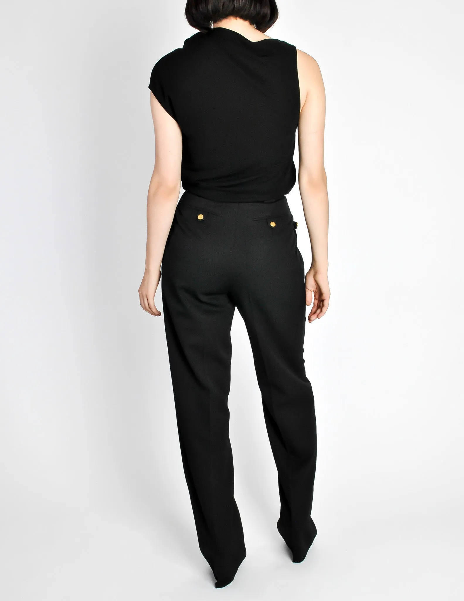 Chanel Vintage Black Wool High Waist Trouser Pants