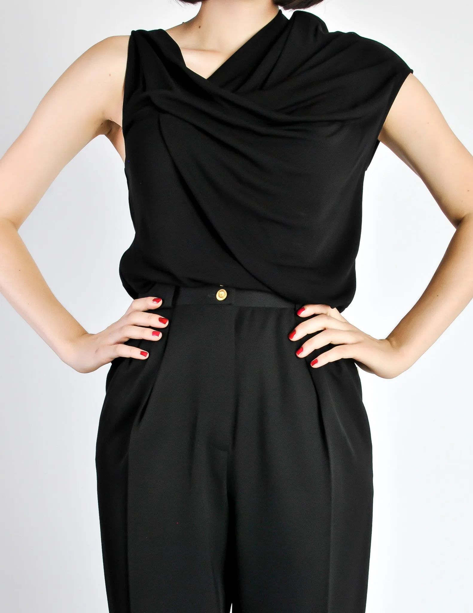 Chanel Vintage Black Wool High Waist Trouser Pants