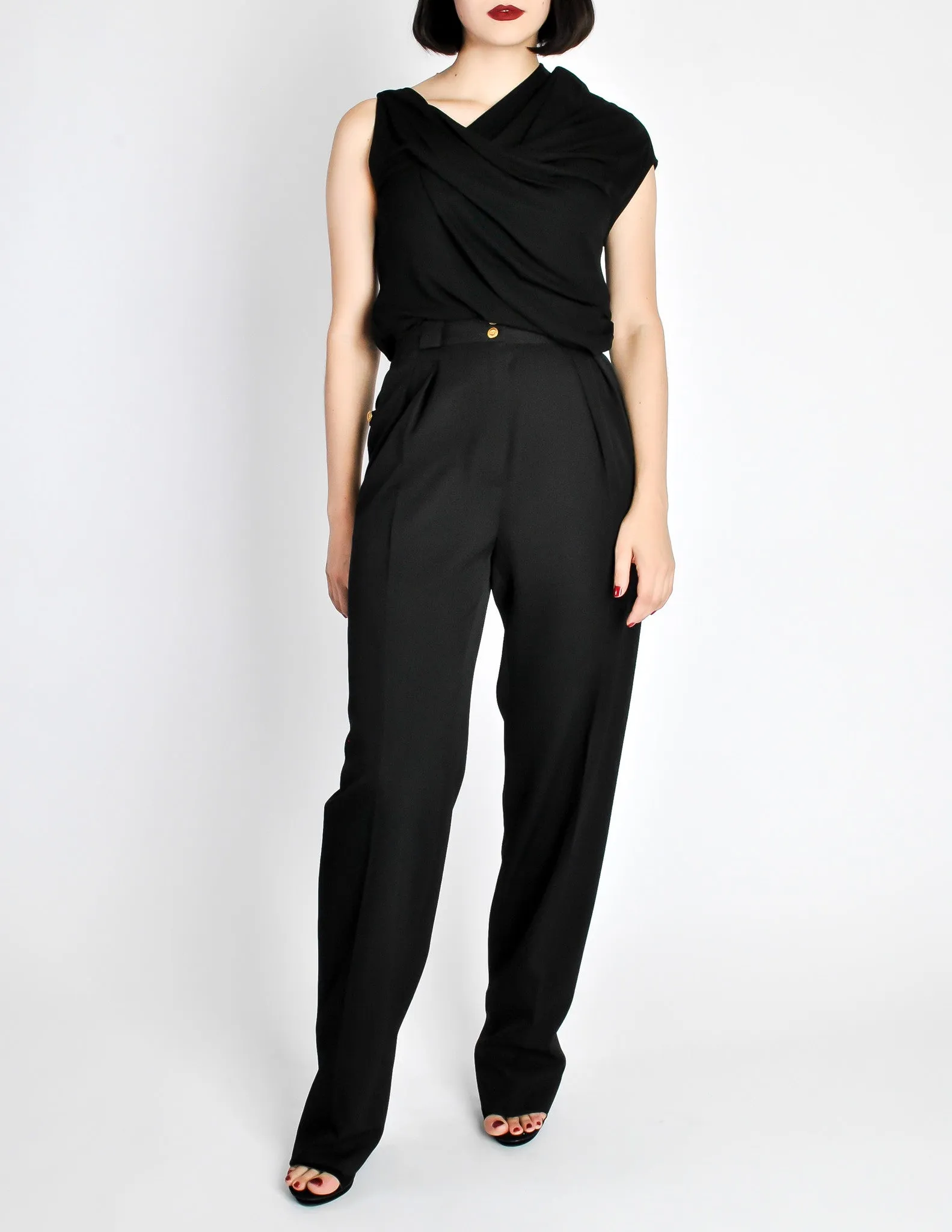 Chanel Vintage Black Wool High Waist Trouser Pants