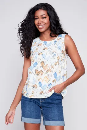 Charlie B Printed Sleeveless Top C4512P-808B-P574 Seaside