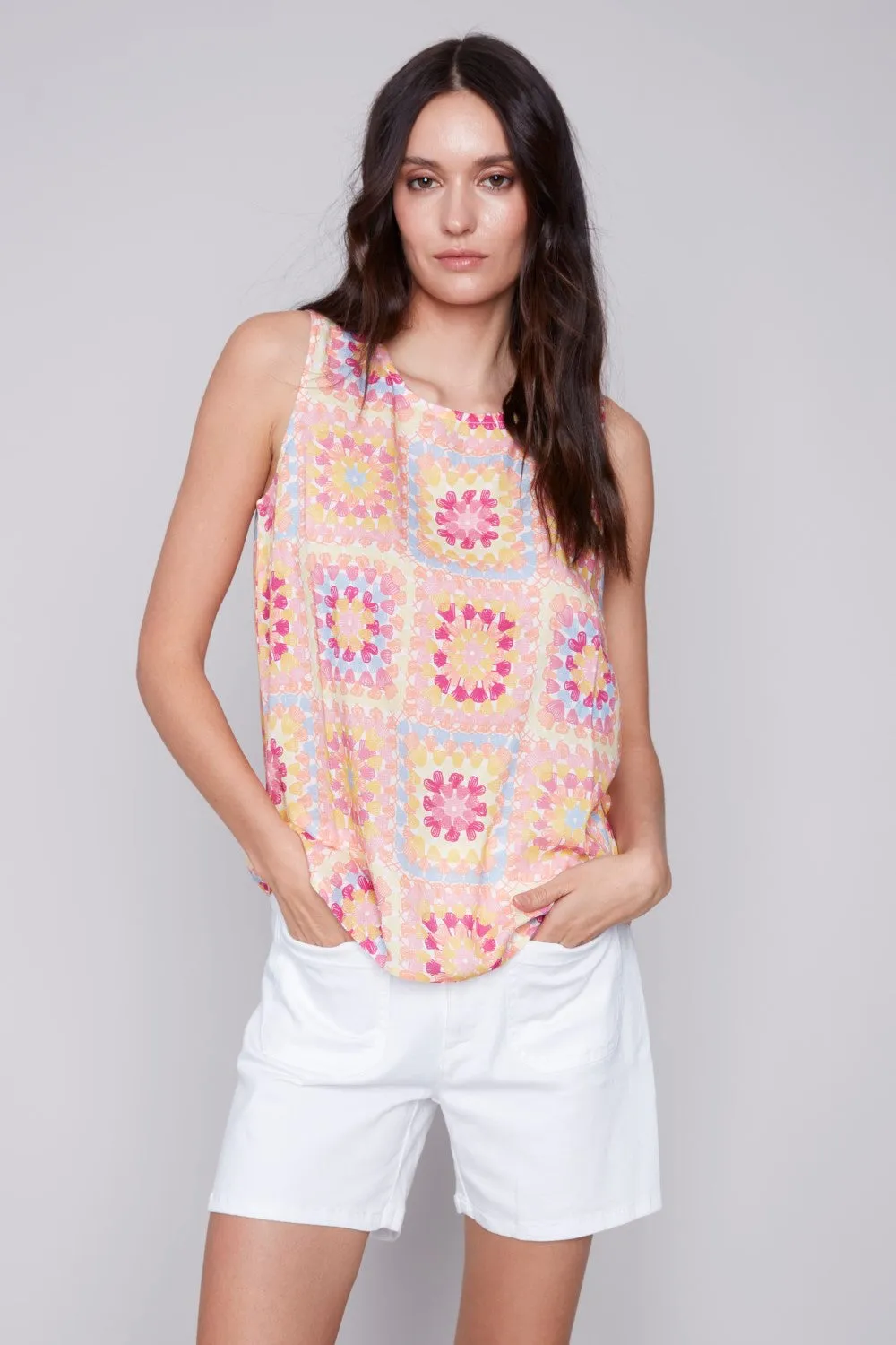 Charlie B Printed Sleeveless Top C4512P-808B-P582 Festival