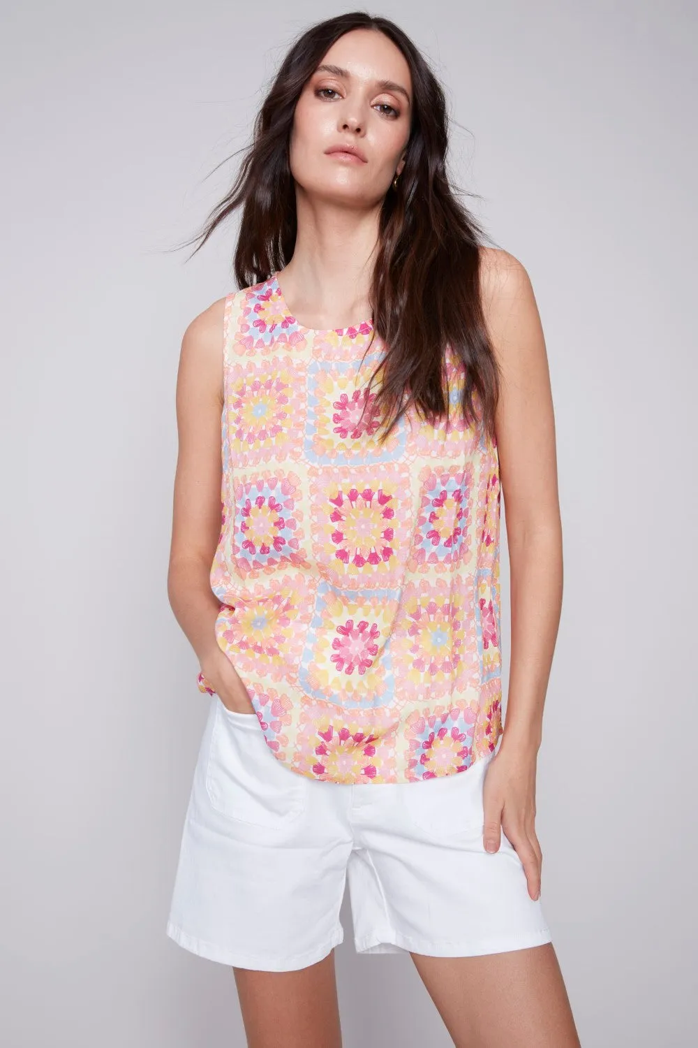 Charlie B Printed Sleeveless Top C4512P-808B-P582 Festival