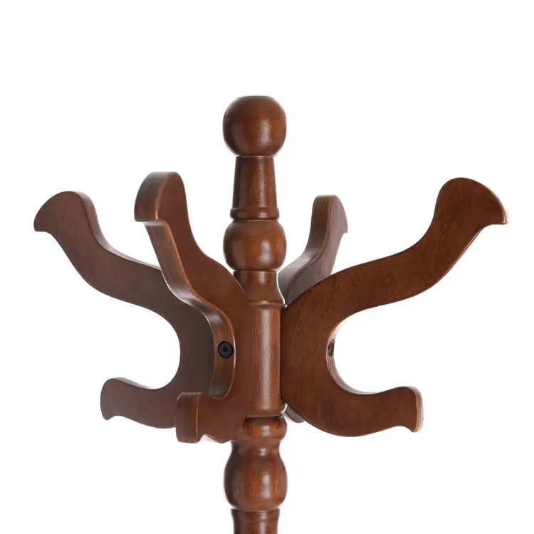 Coat Rack Free Standing with 11 Hooks, Wooden Hall Tree with Solid Rubberwood Base