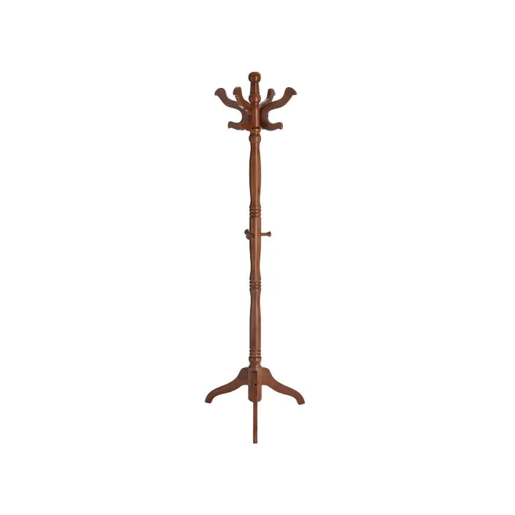 Coat Rack Free Standing with 11 Hooks, Wooden Hall Tree with Solid Rubberwood Base