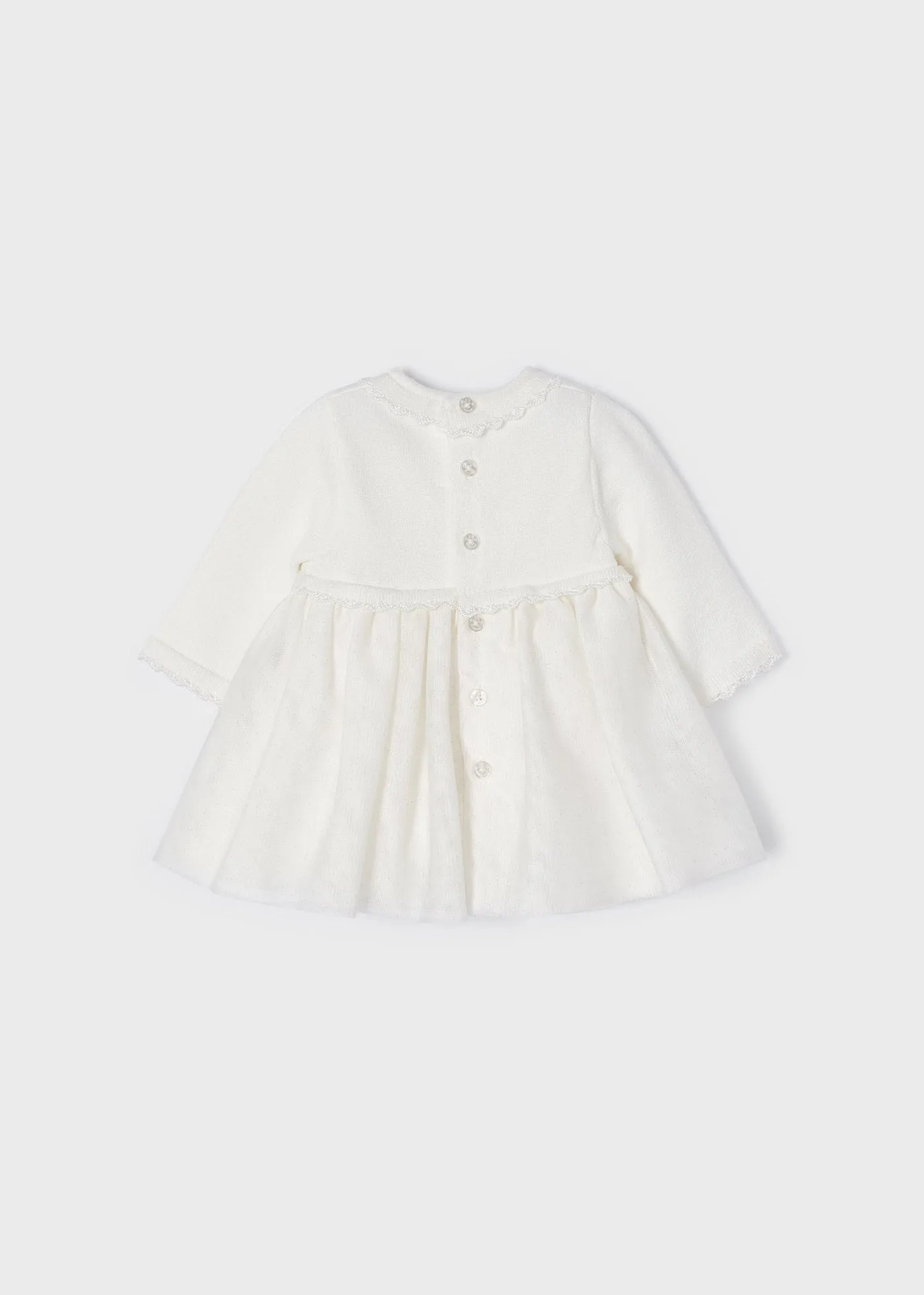 Combined Knit & Sparkle Tulle Formal Baby Girls Dress - Off White | Mayoral