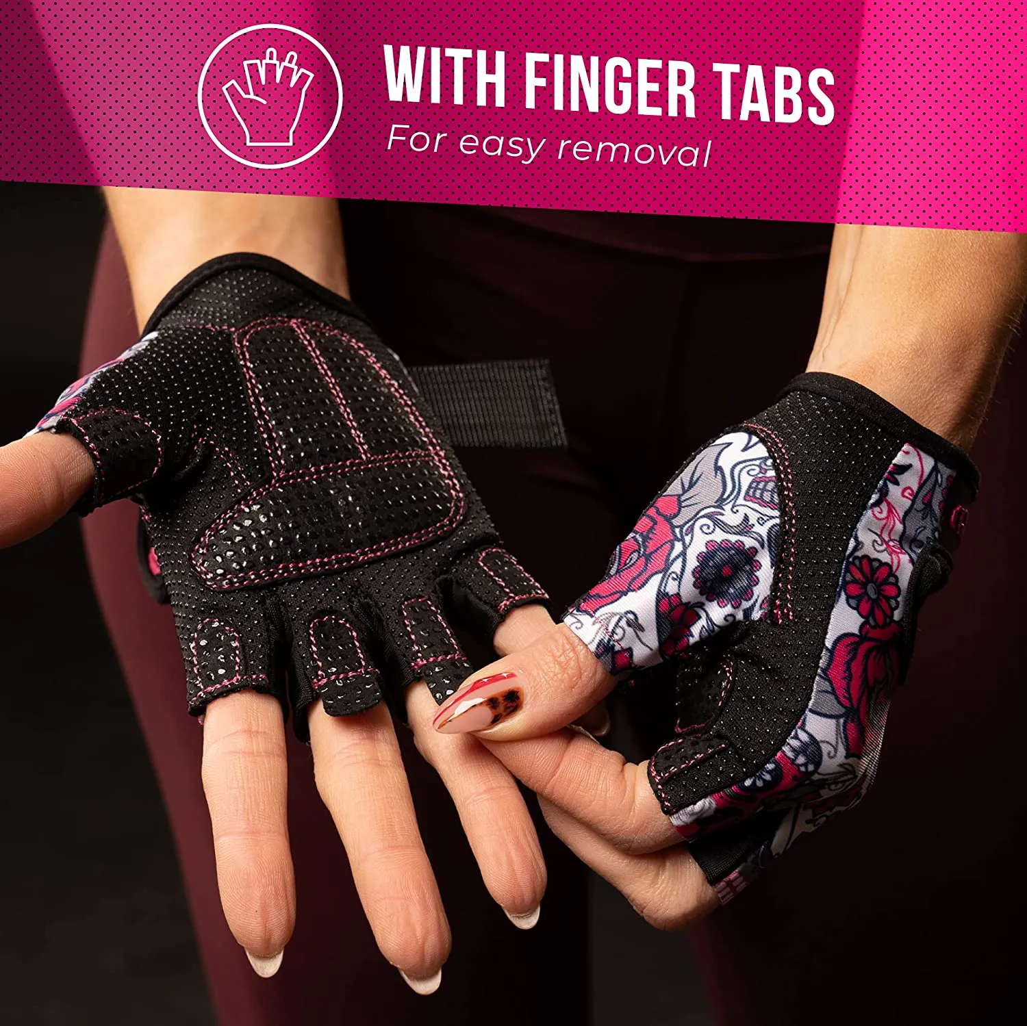 Contraband Pink Label 5237 Womens Design Series Sugar Skull Lifting Gloves (Pair)