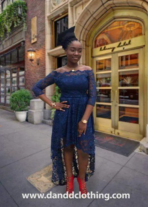 Dark Blue Evening Dress From Lace